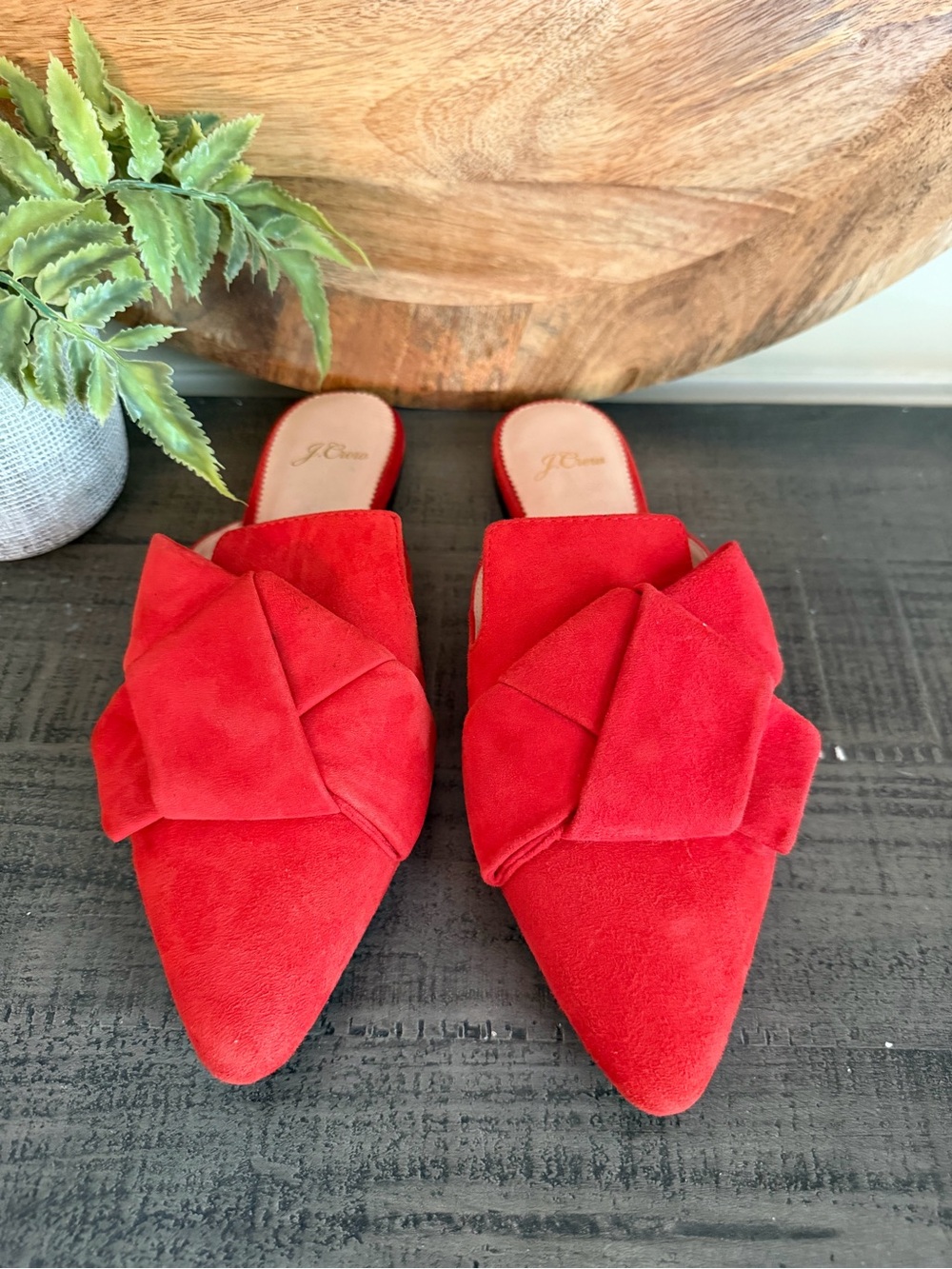 J CREW Pointed Suede Marina Slide Mule 8.5 Bright Cerise K0566 Red Orange Flat